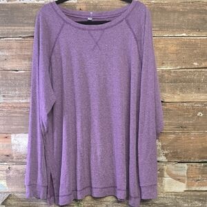 Niloufo Purple Long-Sleeve Relaxed Crewneck Top, Size 3X